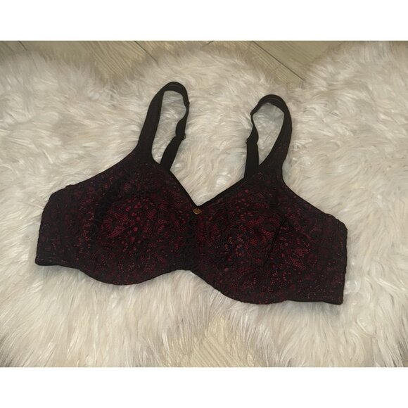 Lilyette Lace Minimizer Bra Underwire Unpadded Womens 36C Black Red Discontinued - Picture 1 of 6